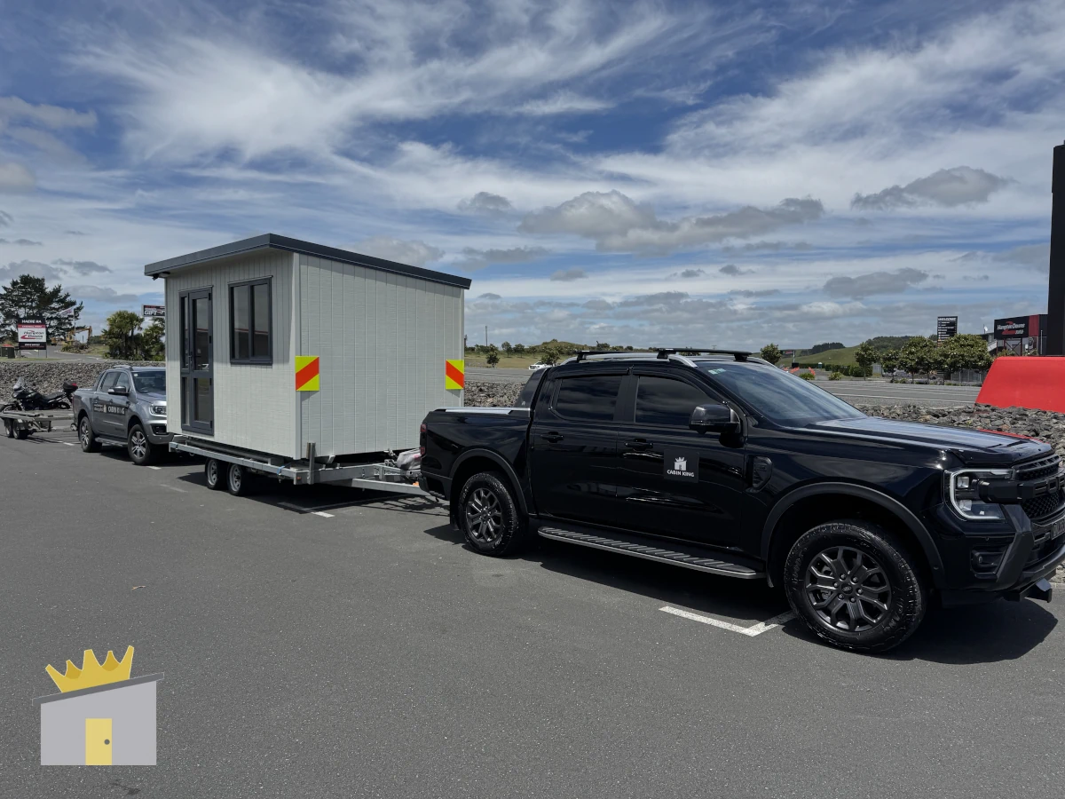 A Cabin King cabin on a trailer, ready for delivery
